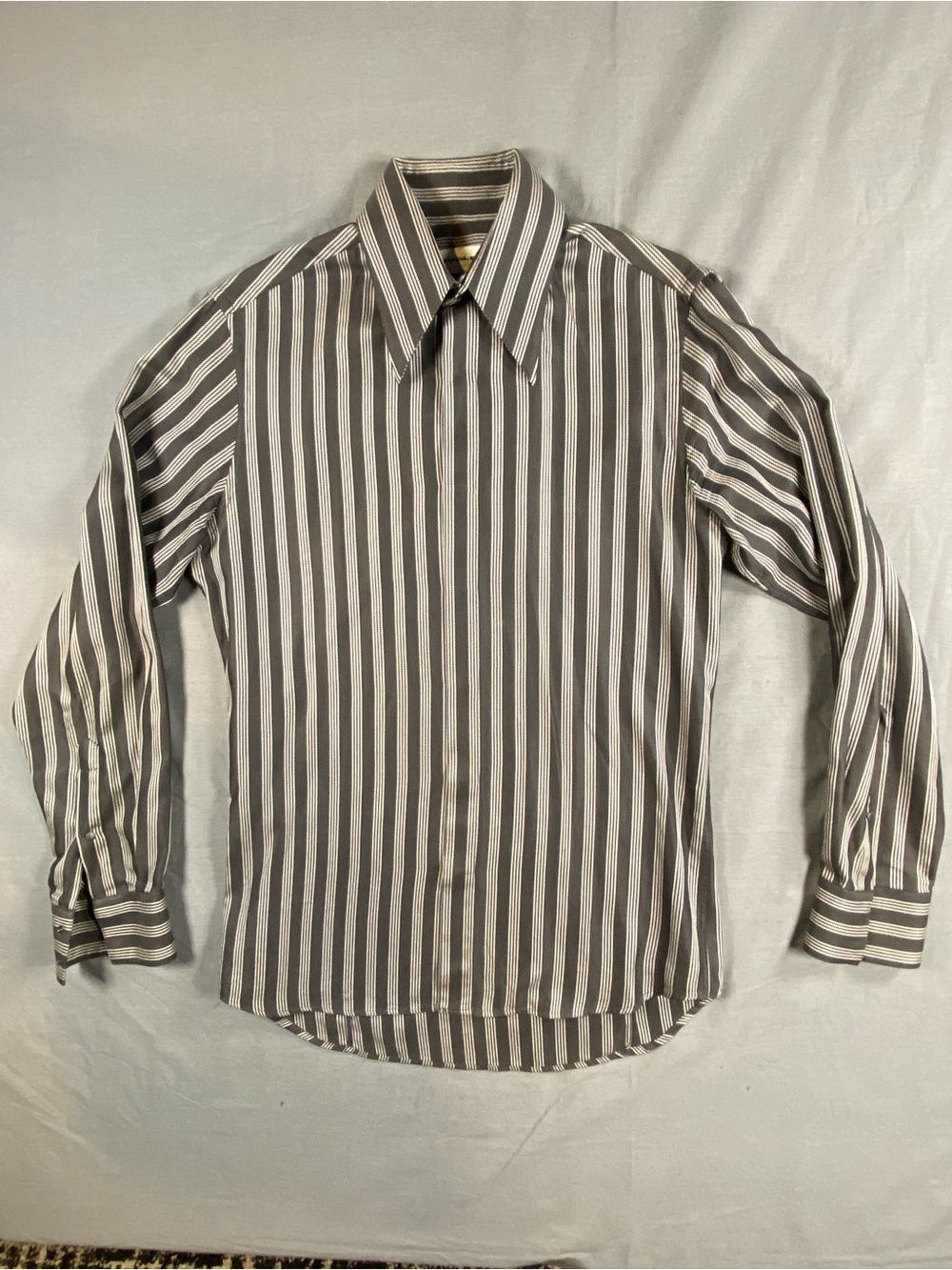 Thierry Mugler Black Dress Shirt with White Pinstripes snap closures